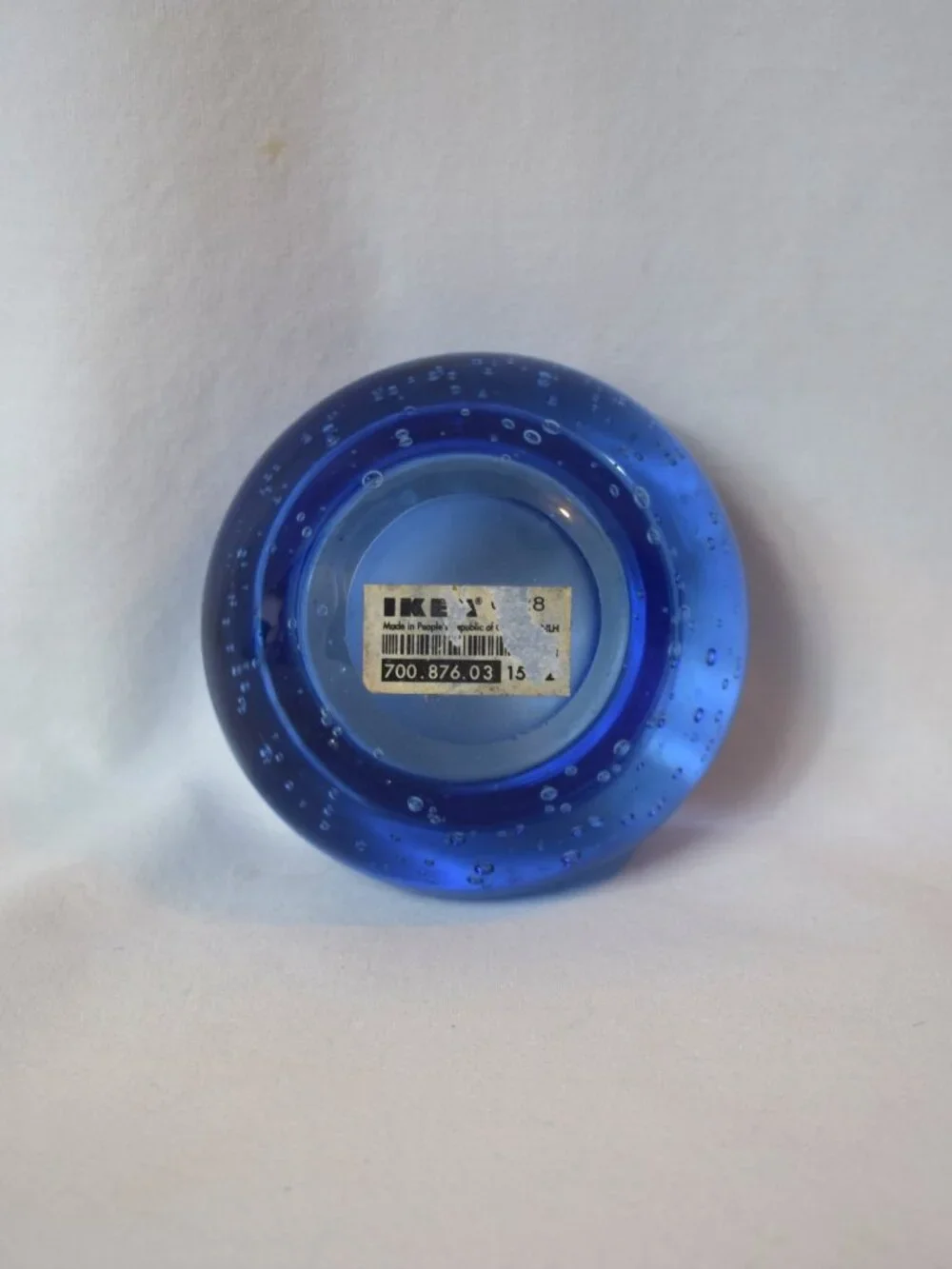 Ikea Cobalt Blue Bubble Glass Votive Candleholder Heavy Paperweight
